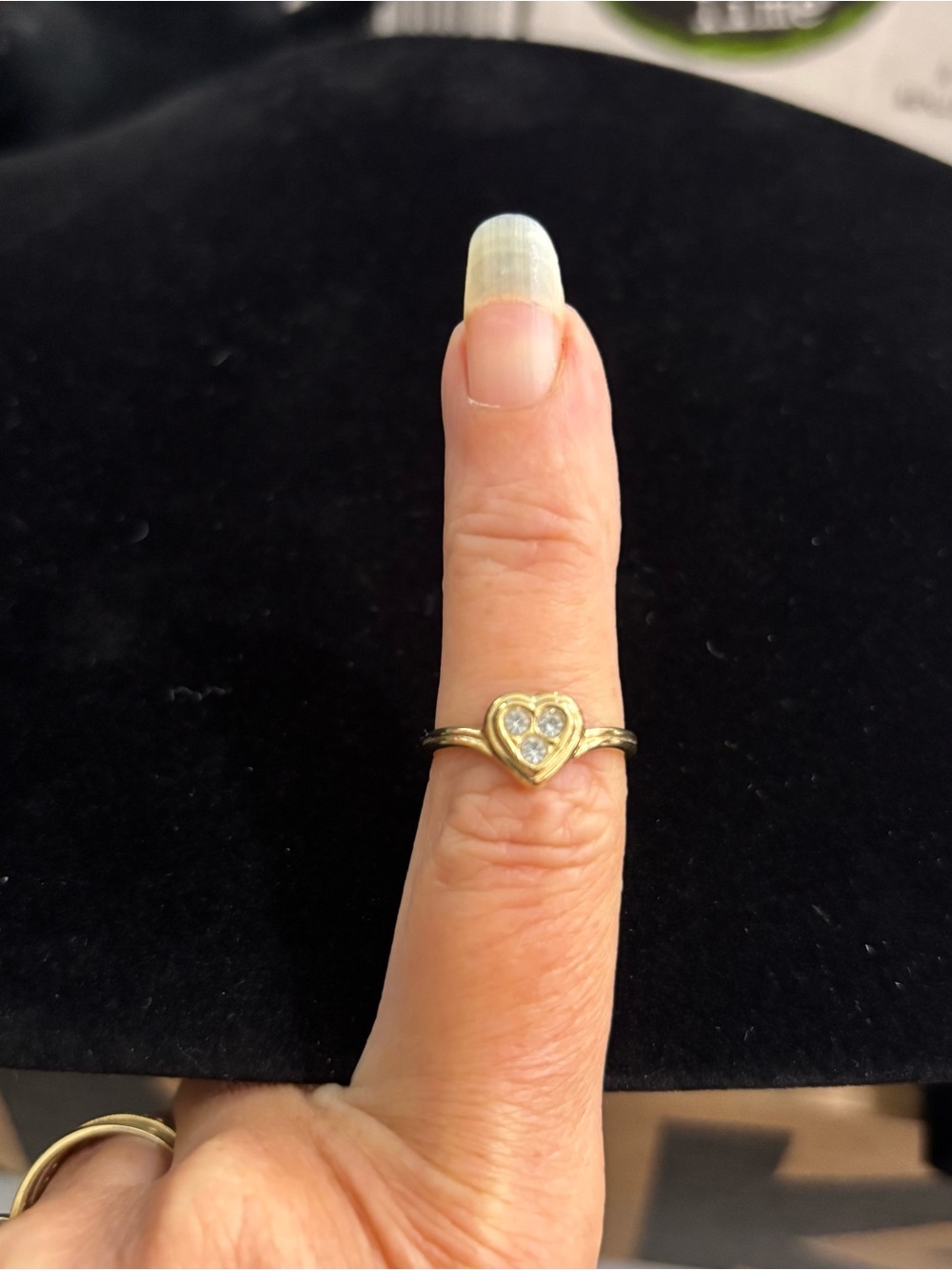 Vintage Avon Gold-Tone Heart Ring with Clear Crystal Accents